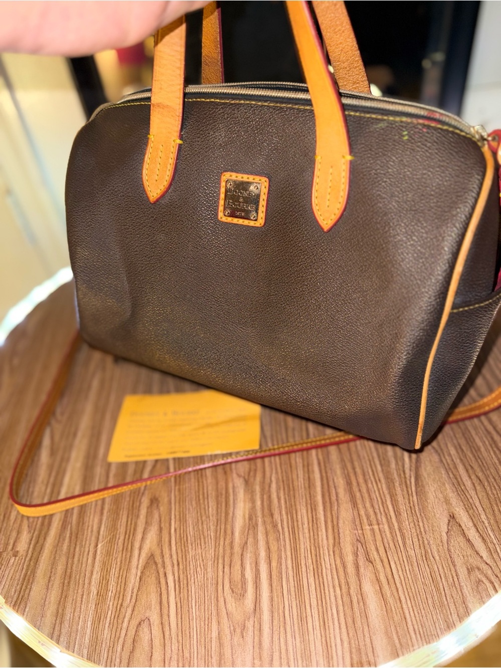 Dooney & Bourke Dark Brown Pebble Leather Shoulder Bag with Tan Trim